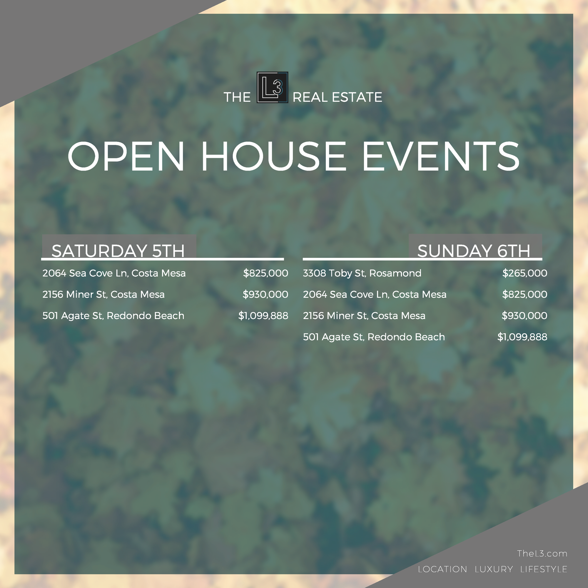The L3 Open Houses This Weekend